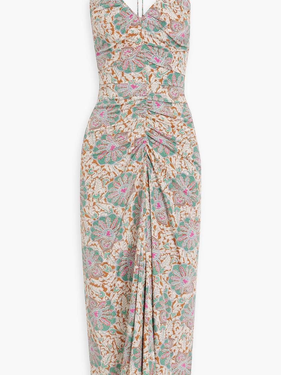 aldana ruched stretch-silk crepe de chine halterneck midi dress