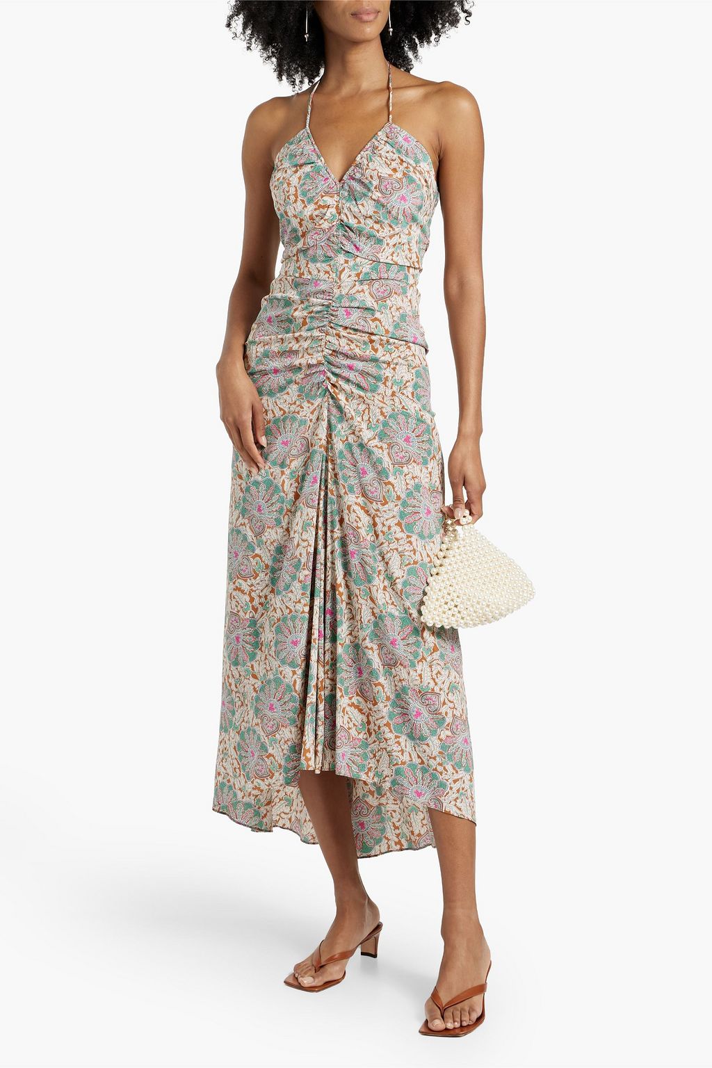 VERONICA BEARD Aldana ruched stretch-silk crepe de chine halterneck midi dress