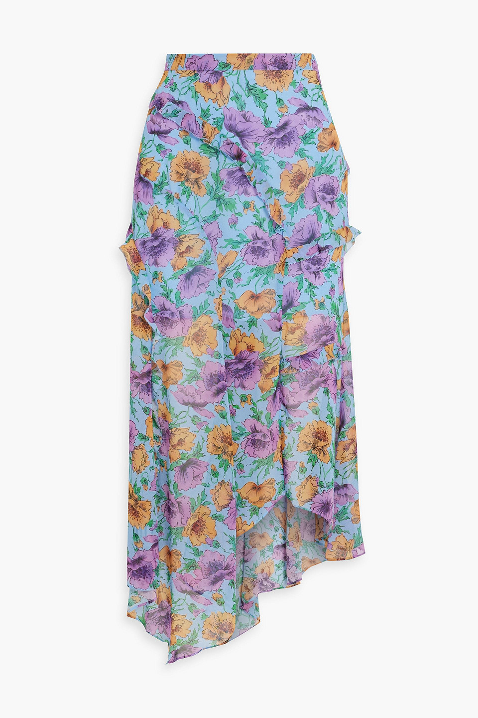 Shop Veronica Beard Eleonora Ruffled Floral-print Silk-chiffon Midi Skirt In Blue