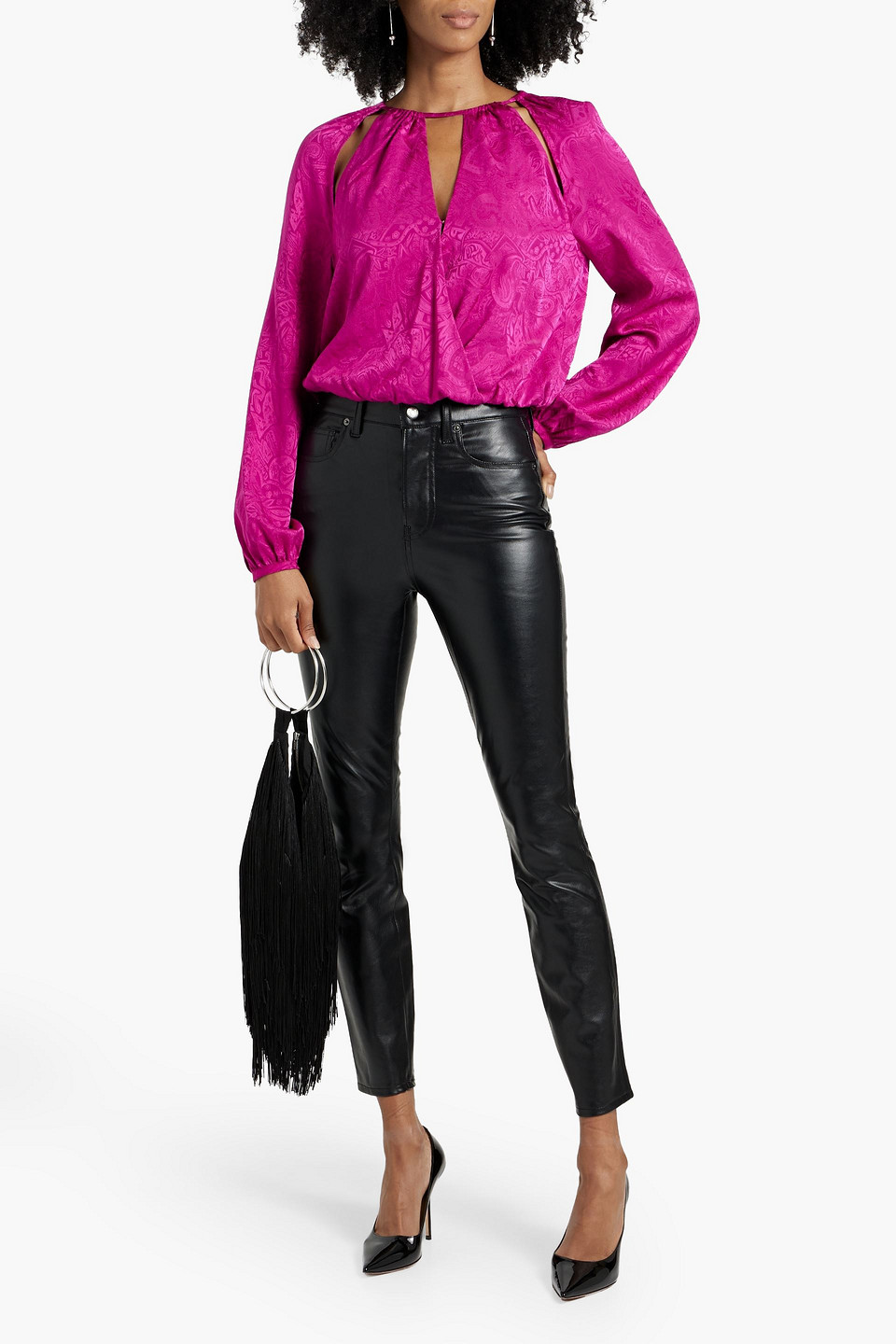 VERONICA BEARD SIONNE CUTOUT SILK-BLEND JACQUARD BLOUSE