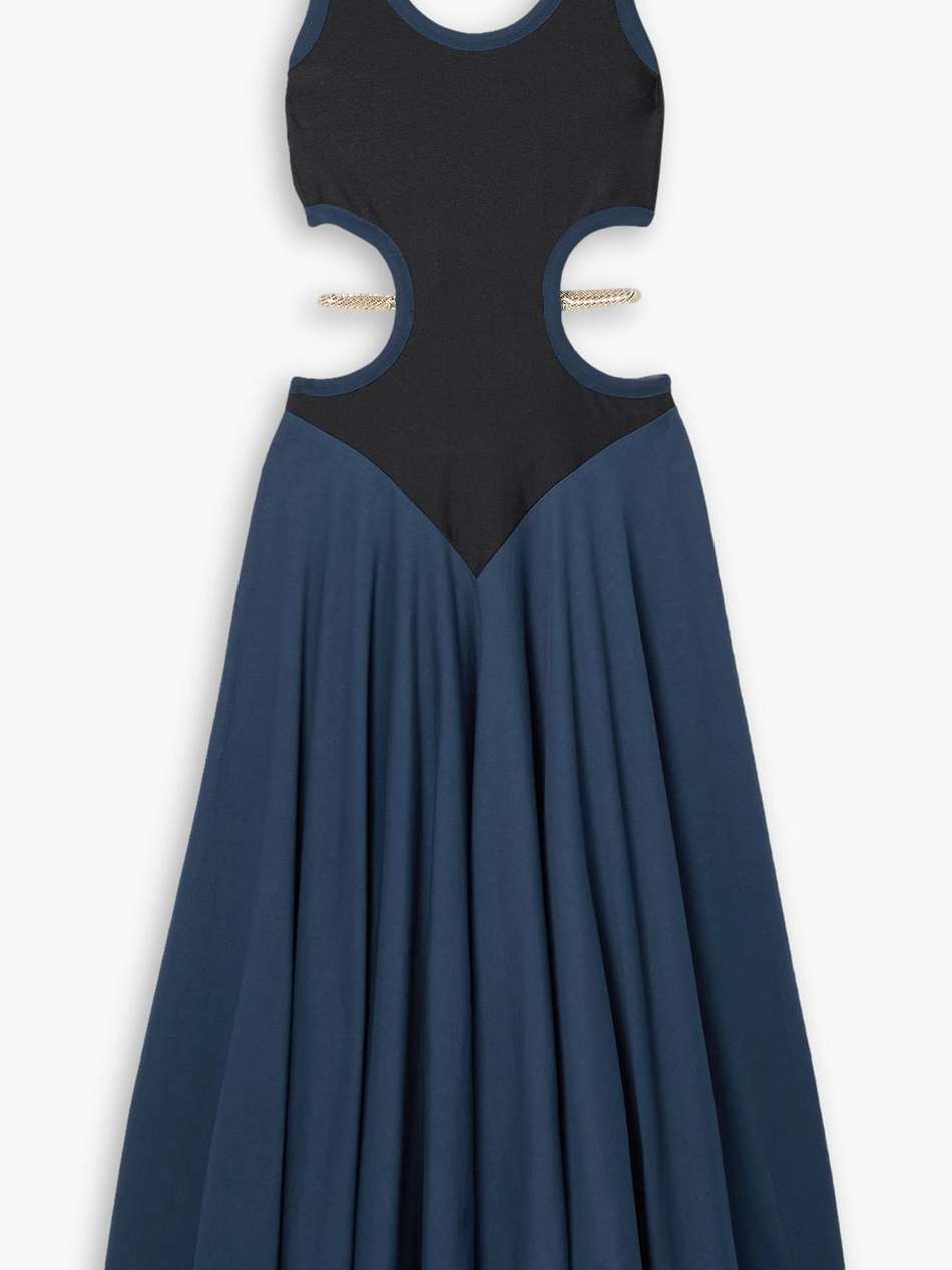 embellished cutout stretch cotton-blend jersey midi dress
