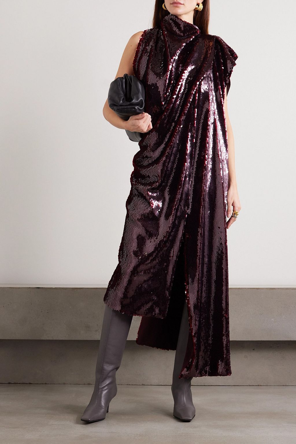 A.W.A.K.E. MODE Asymmetric draped sequined satin dress