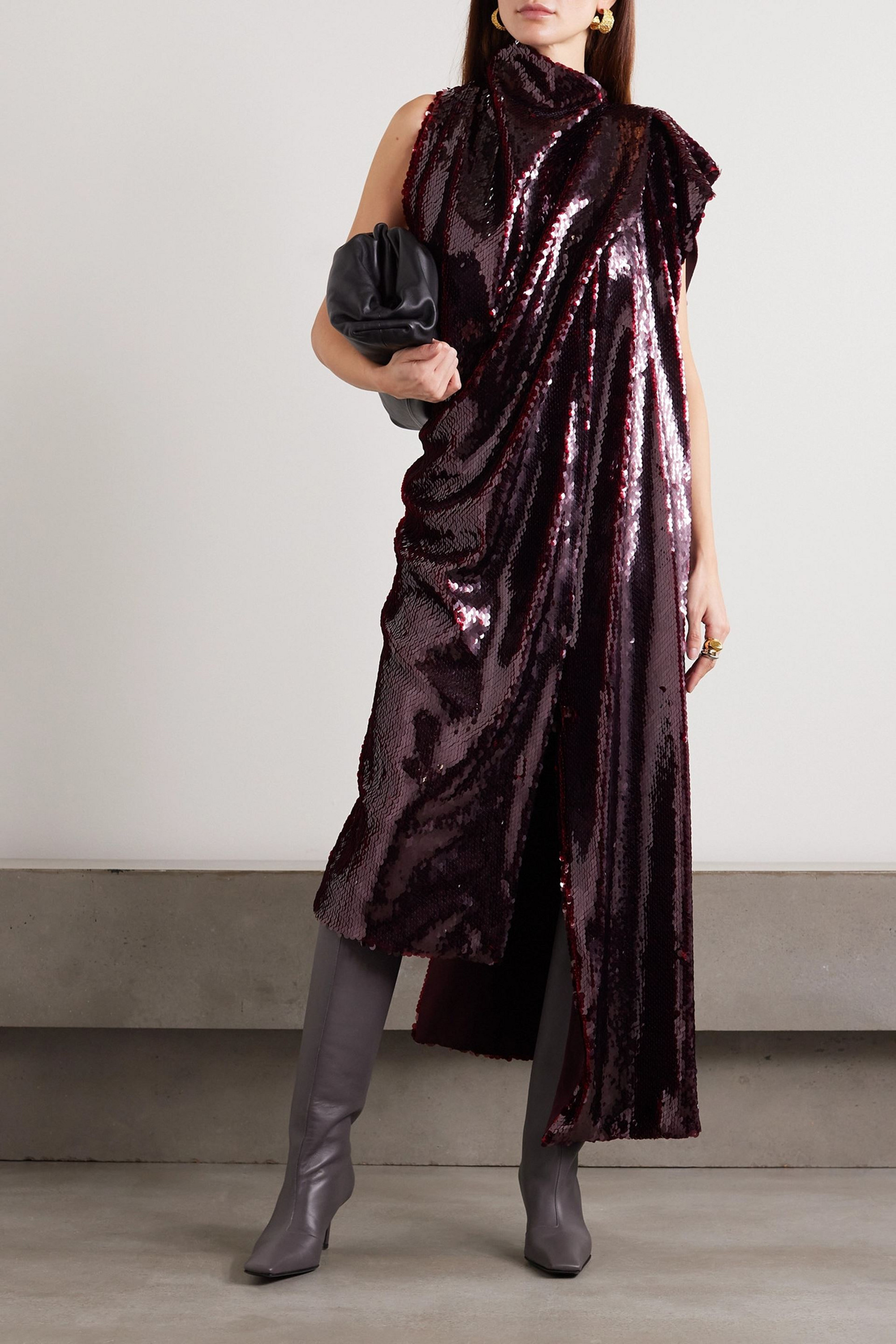 A.W.A.K.E. MODE Asymmetric draped sequined satin dress