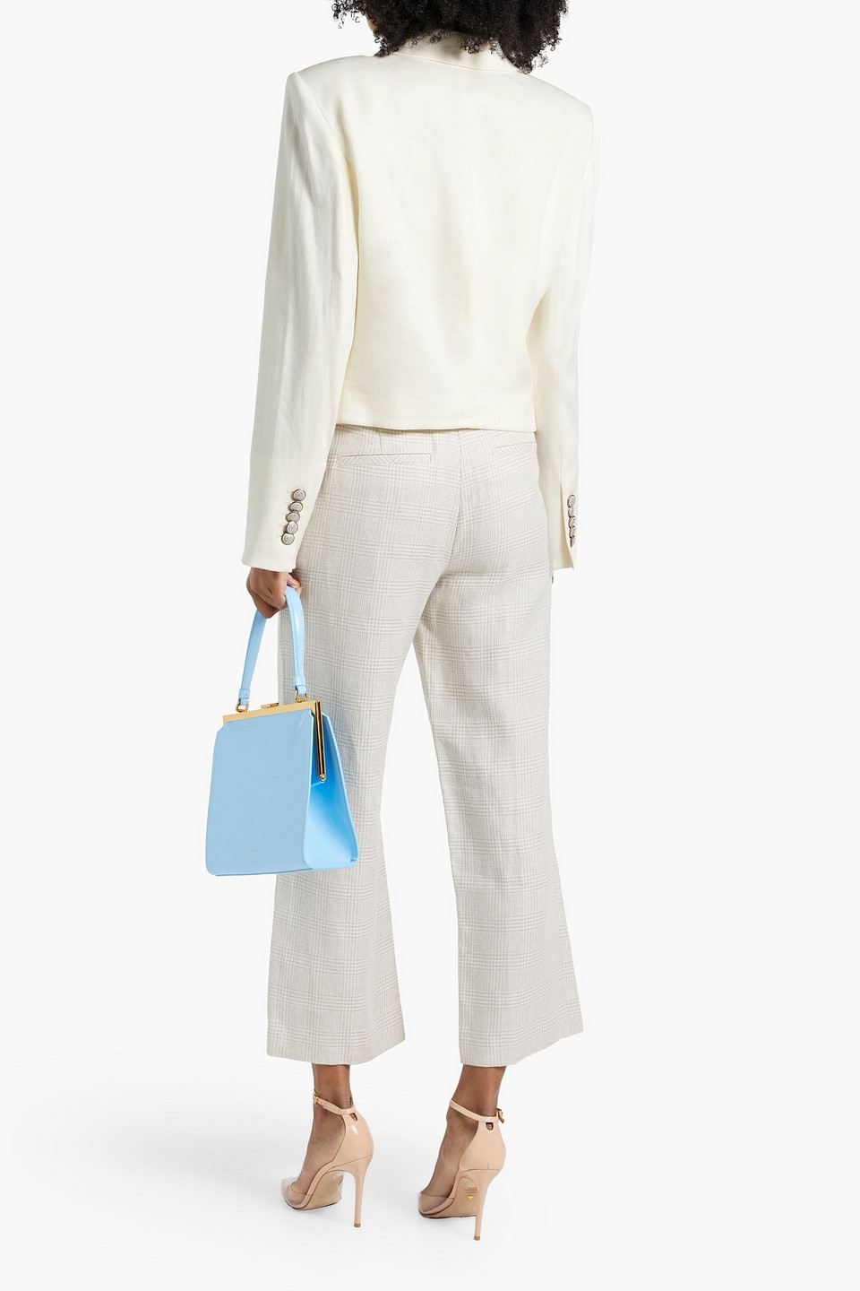 Veronica Beard Isley Prince Of Wales Checked Linen And Cotton-blend Tweed Straight-leg Pants In Beige