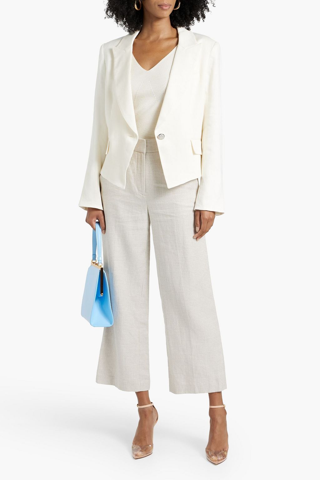 VERONICA BEARD Isley Prince of Wales checked linen and cotton-blend tweed straight-leg pants