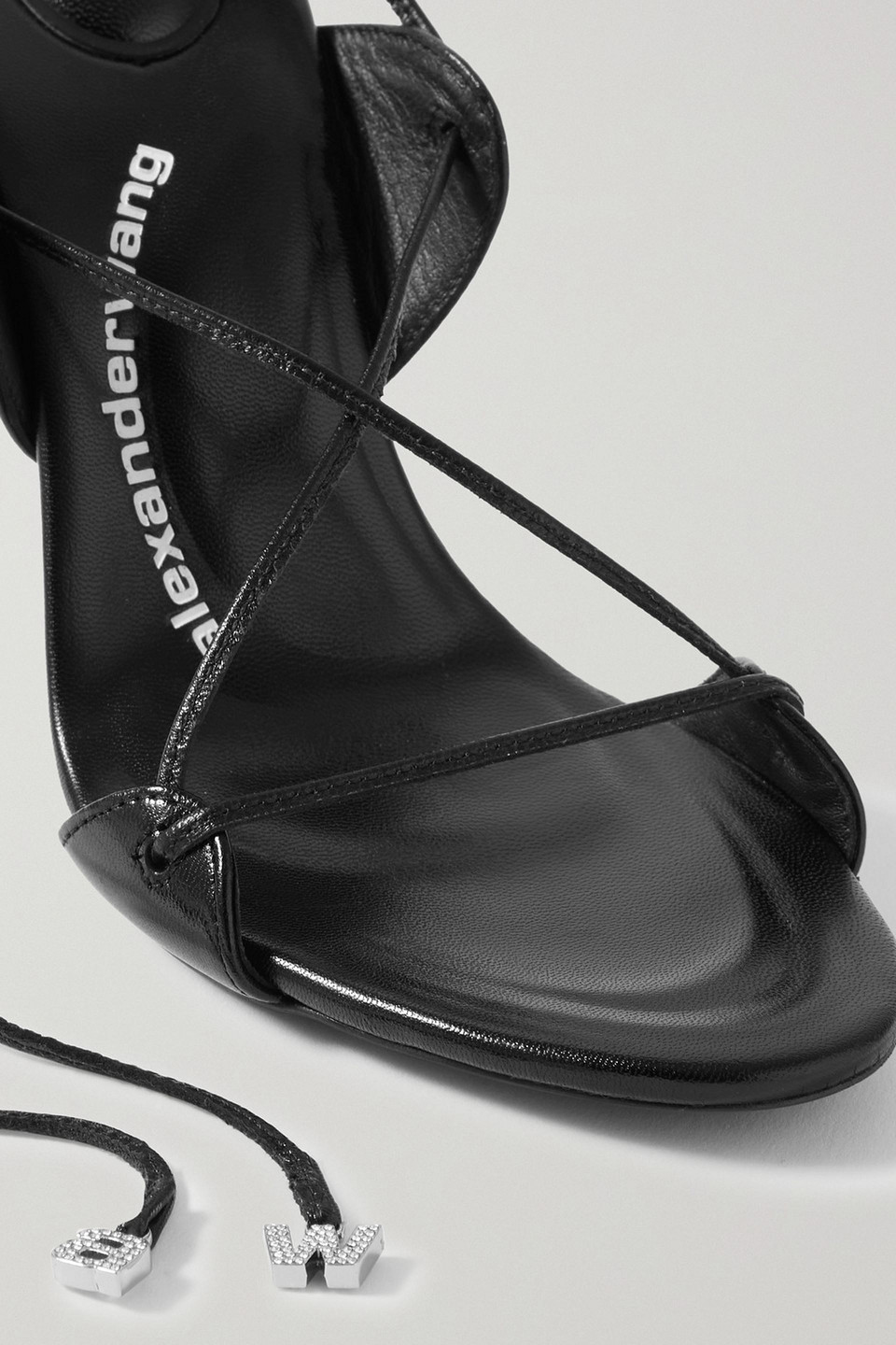 Alexander Wang Lucienne Embellished Glossed-leather Sandals In Black