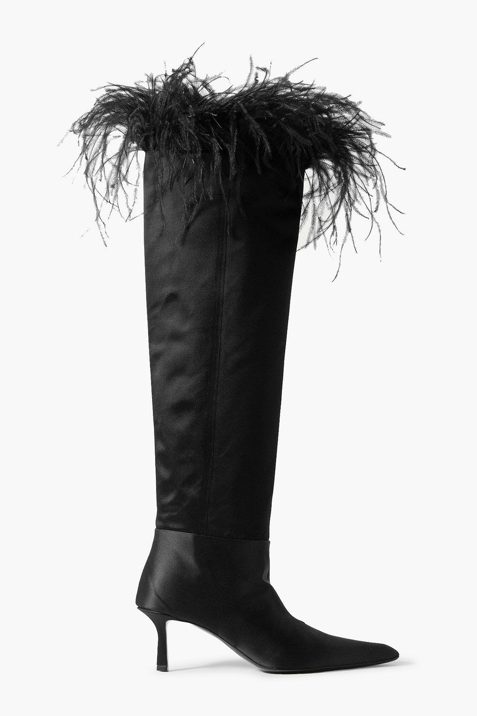 Alexander Wang Viola Feather-trimmed Satin Over-the-knee Boots In Black