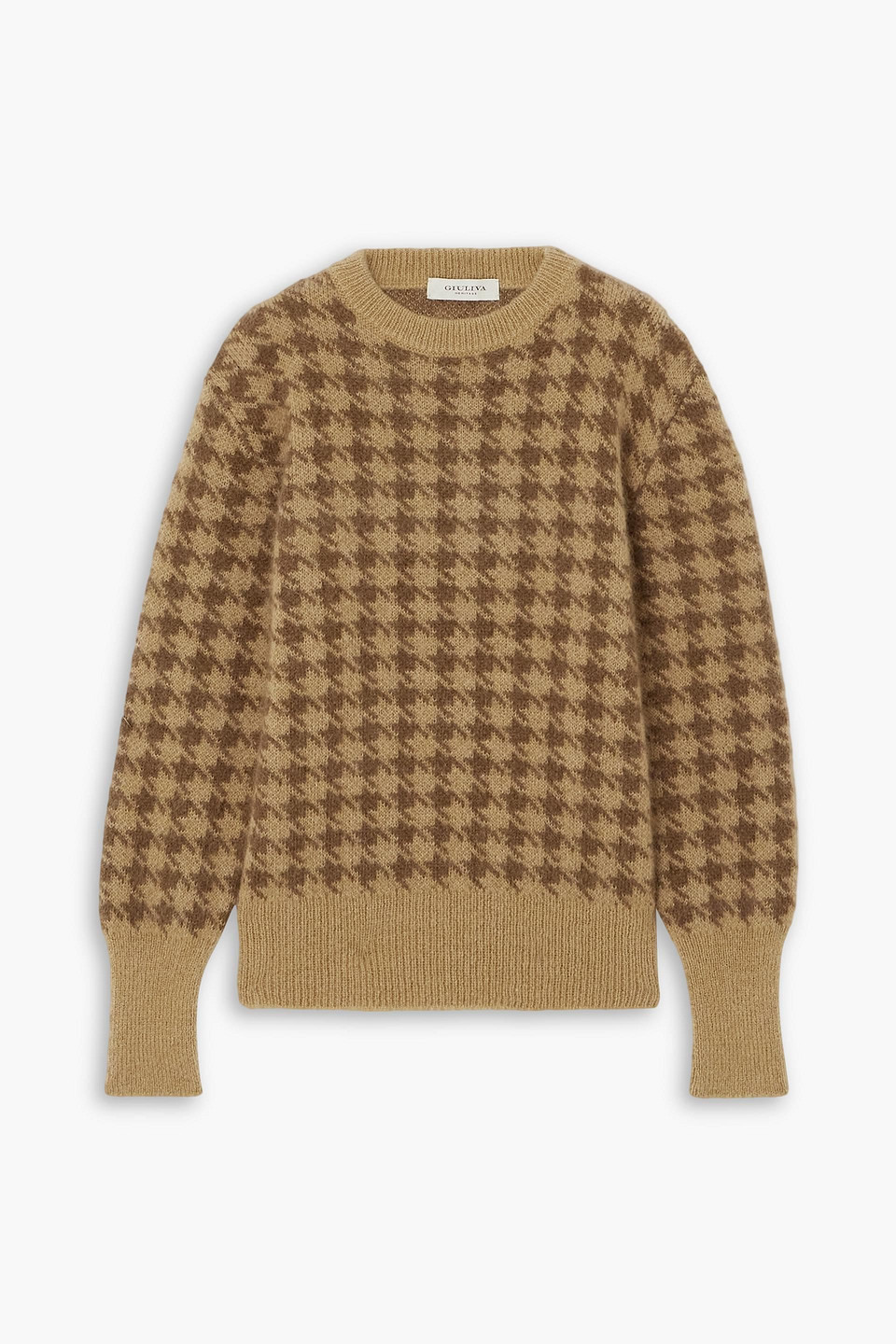 Giuliva Heritage The Luciano Houndstooth Mohair-blend Sweater In Camel