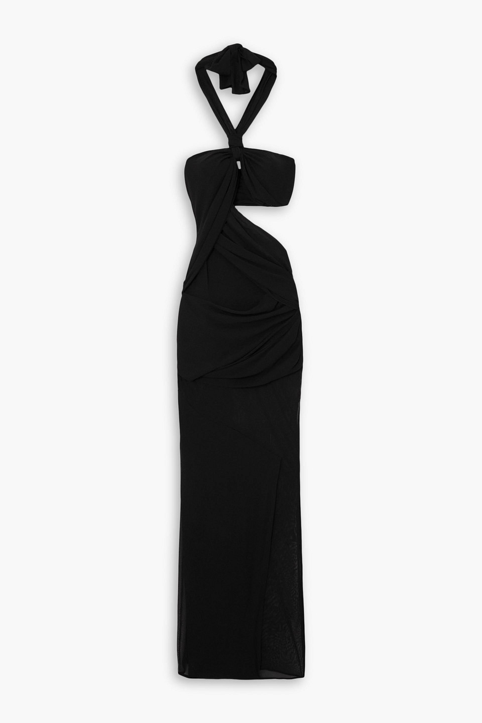 Tom Ford Halterneck Cutout Tulle-paneled Ponte Gown In Black