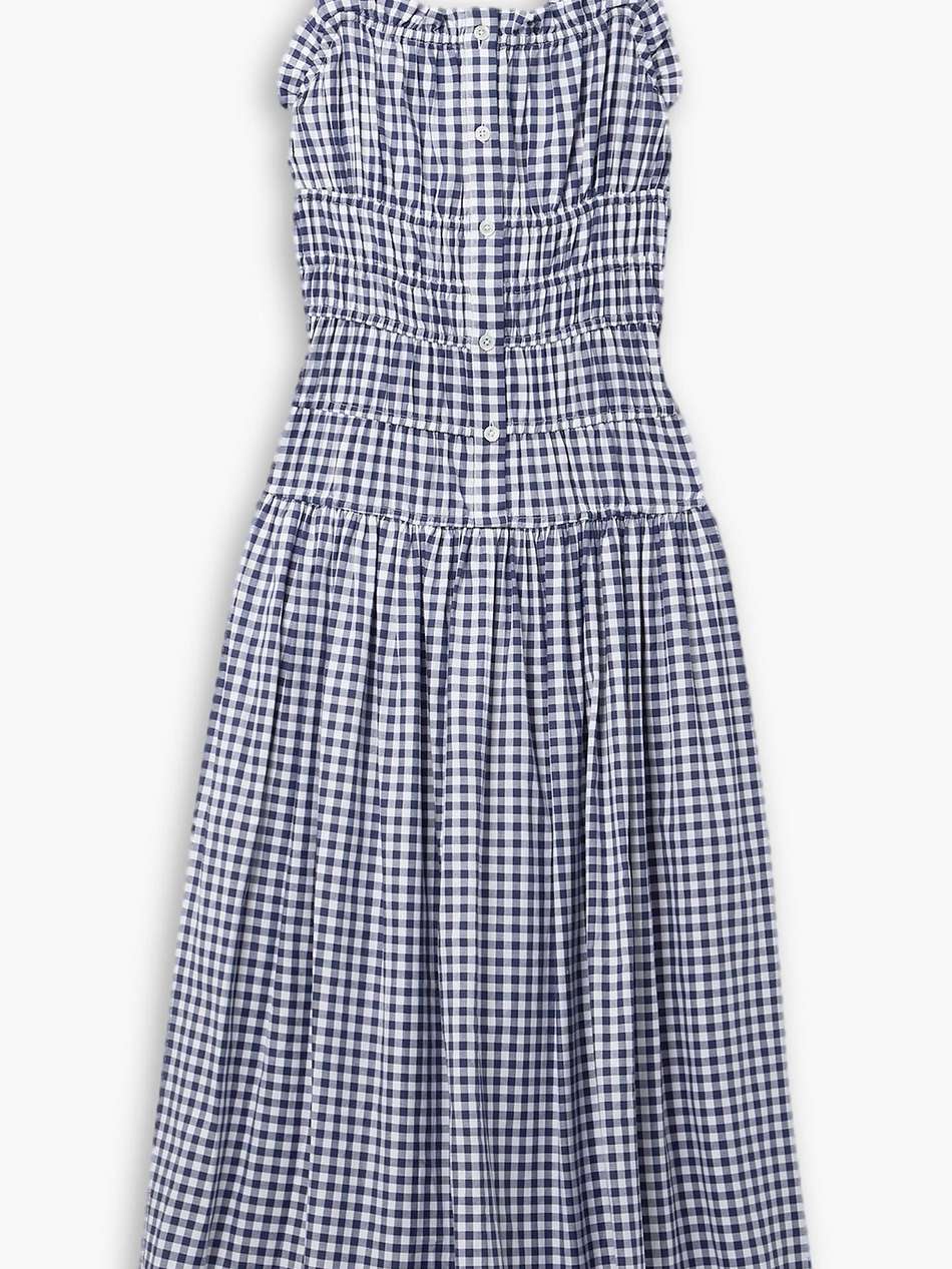 ruched gingham cotton-twill midi dress