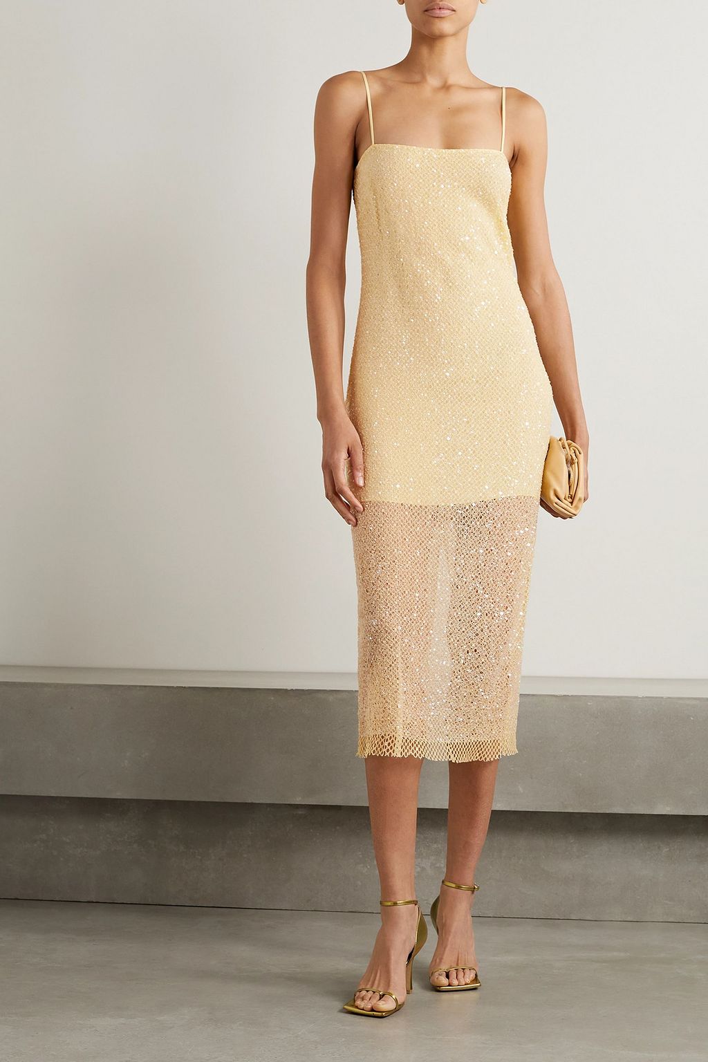 JASON WU COLLECTION فستان متوسّط الطول بحبكة مفتوحة مزركش بأقراص براقة