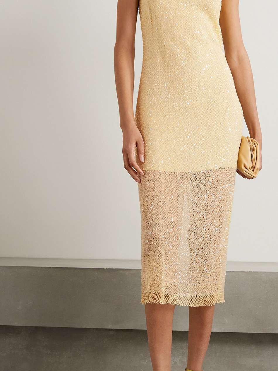 sequined open-knit midi dress