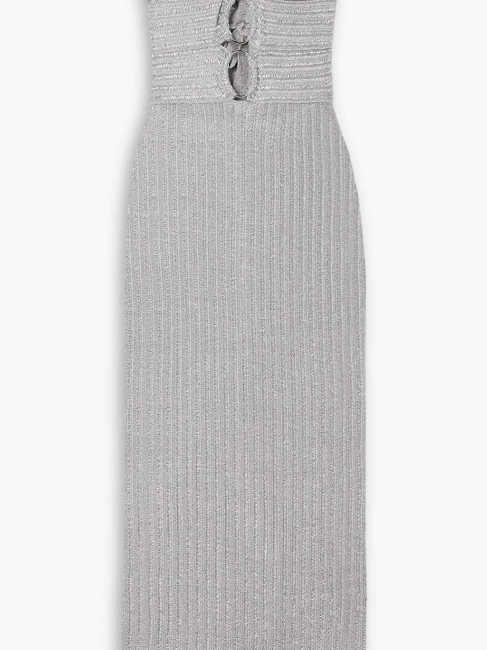 strapless cutout embellished metallic cotton-blend gown