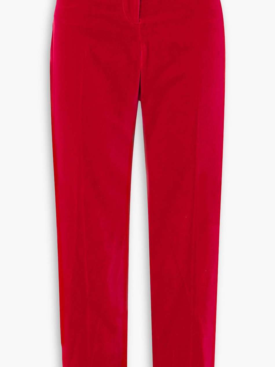 satin-trimmed cotton-velvet straight-leg pants