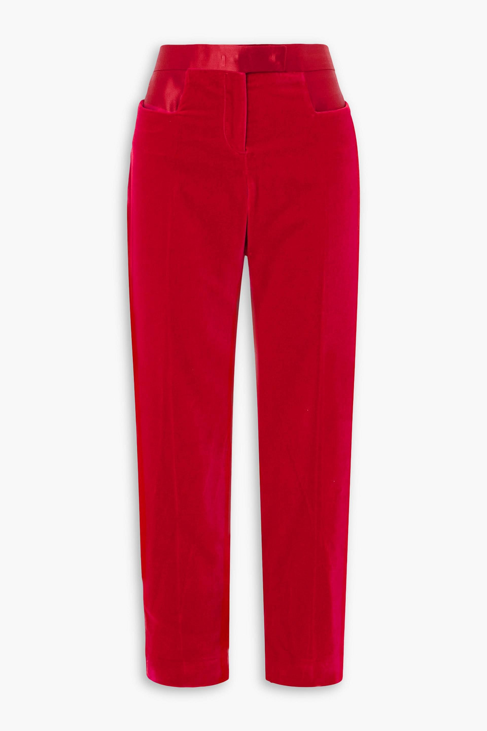 Tom Ford Satin-trimmed Cotton-velvet Straight-leg Pants In Red