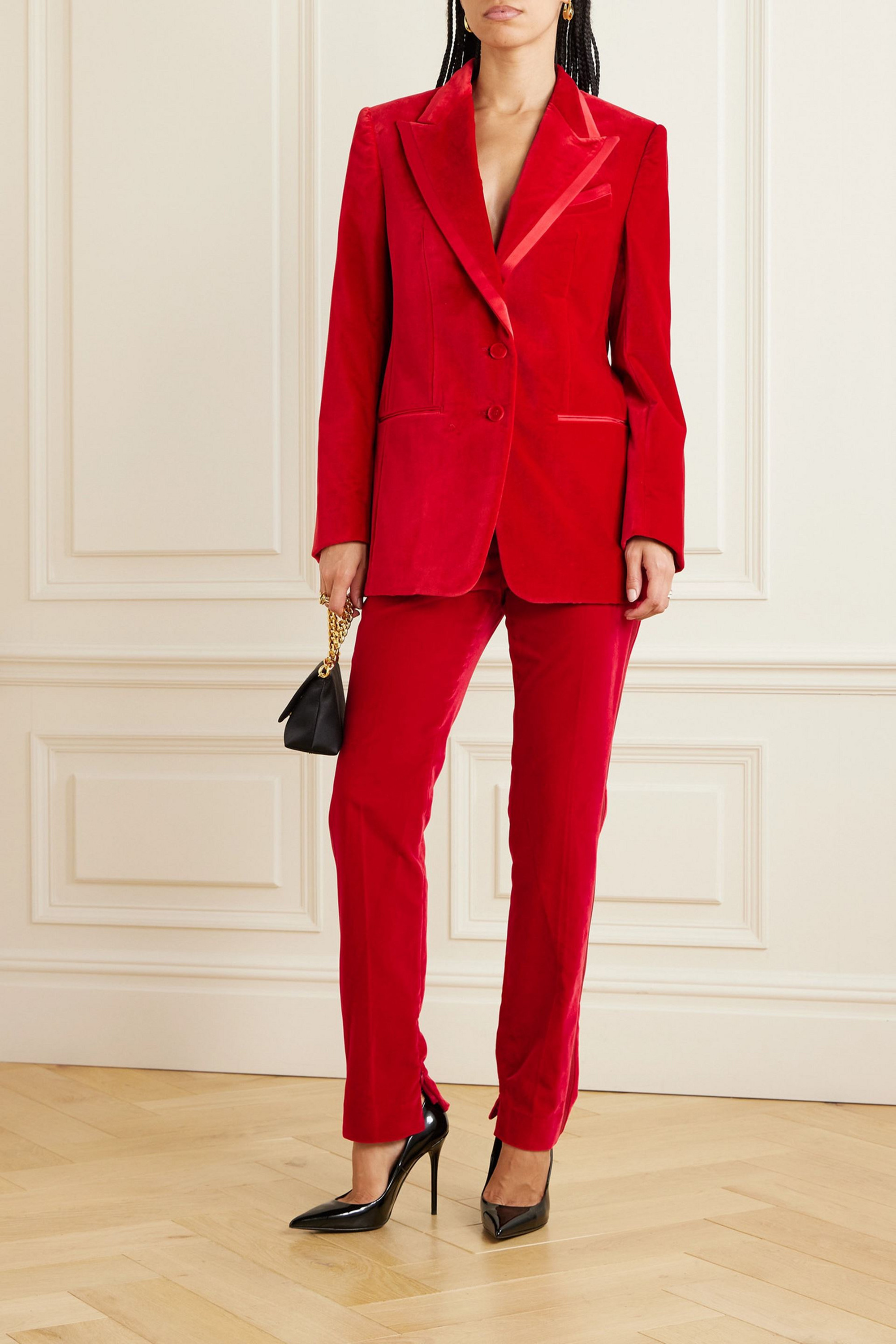 Tom Ford Satin-trimmed cotton-velvet straight-leg pants