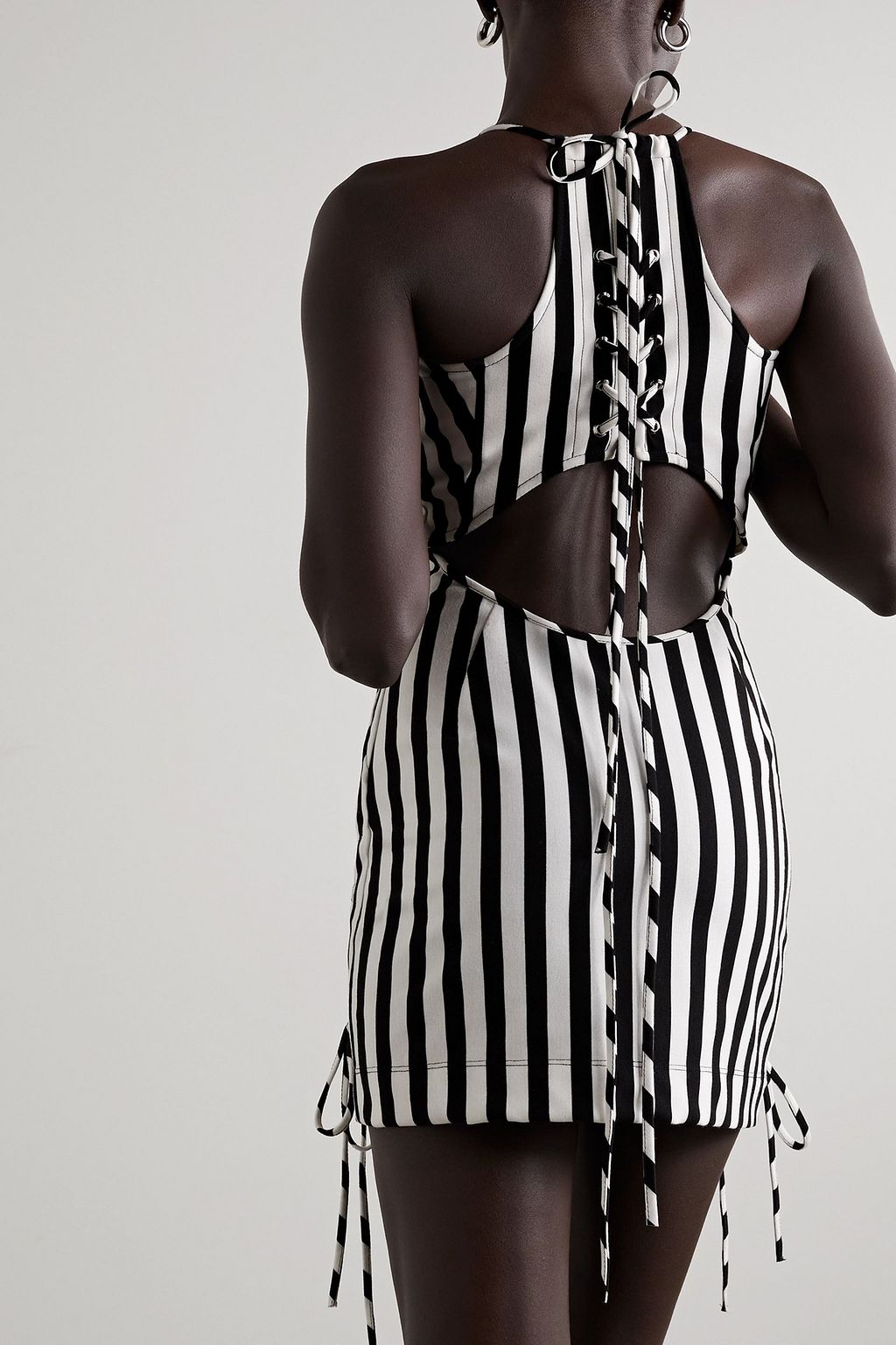 MONSE Cutout lace-up striped jersey mini dress