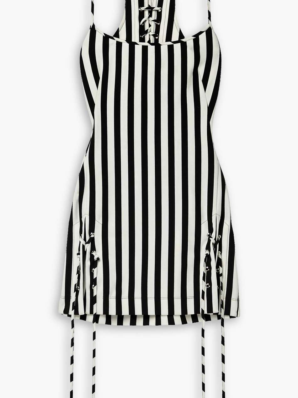 cutout lace-up striped jersey mini dress