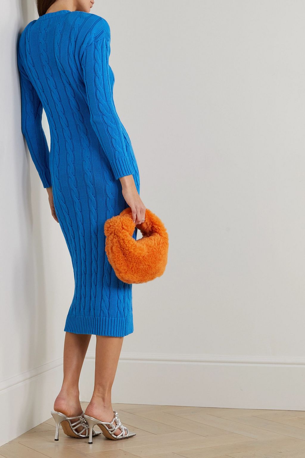 ROWEN ROSE Appliquéd cable-knit cotton and cashmere-blend midi dress