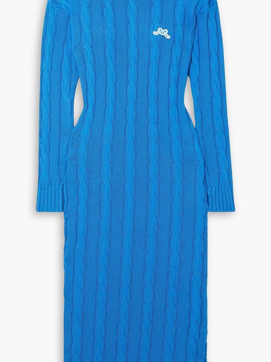 appliquéd cable-knit cotton and cashmere-blend midi dress