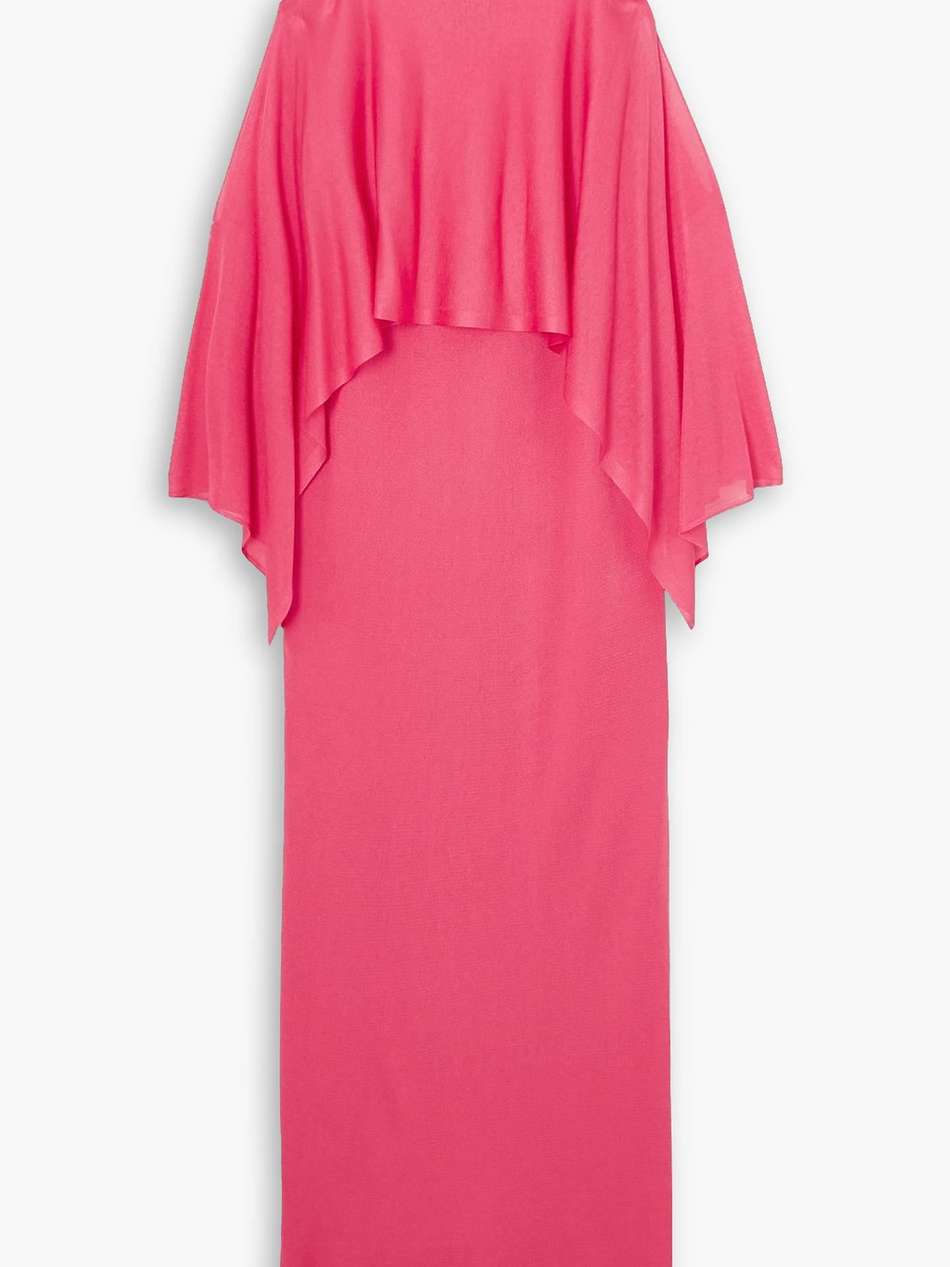 cold-shoulder ruffled stretch-knit gown