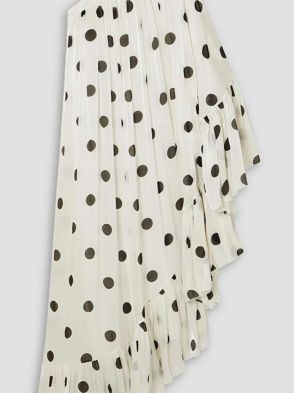 one-sleeve ruffled polka-dot crepon kaftan