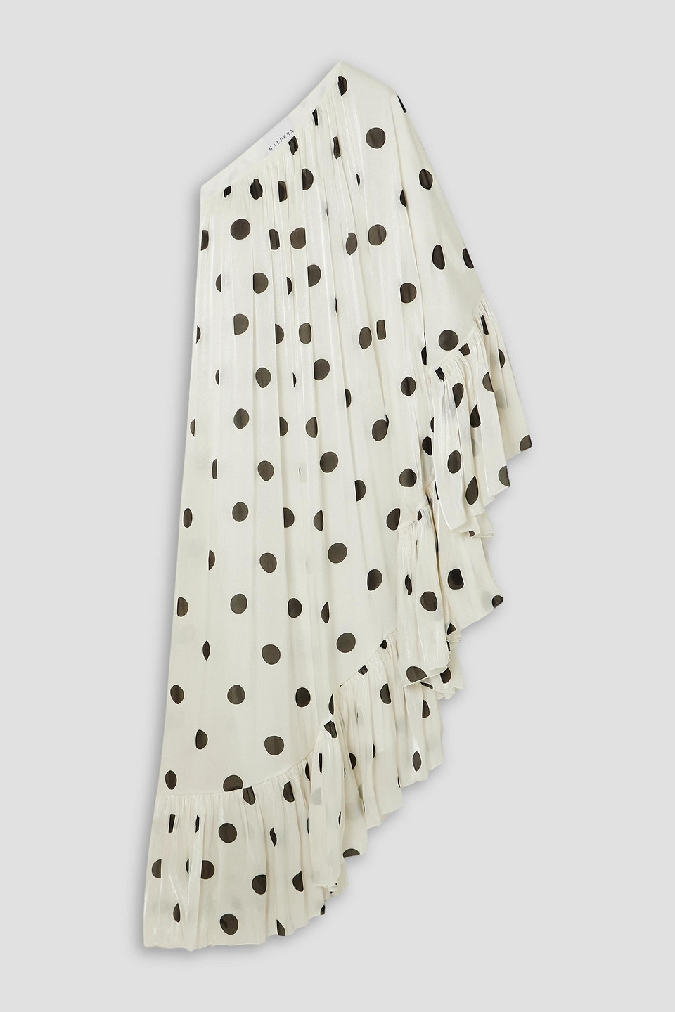 Halpern One-sleeve Ruffled Polka-dot Crepon Kaftan In White