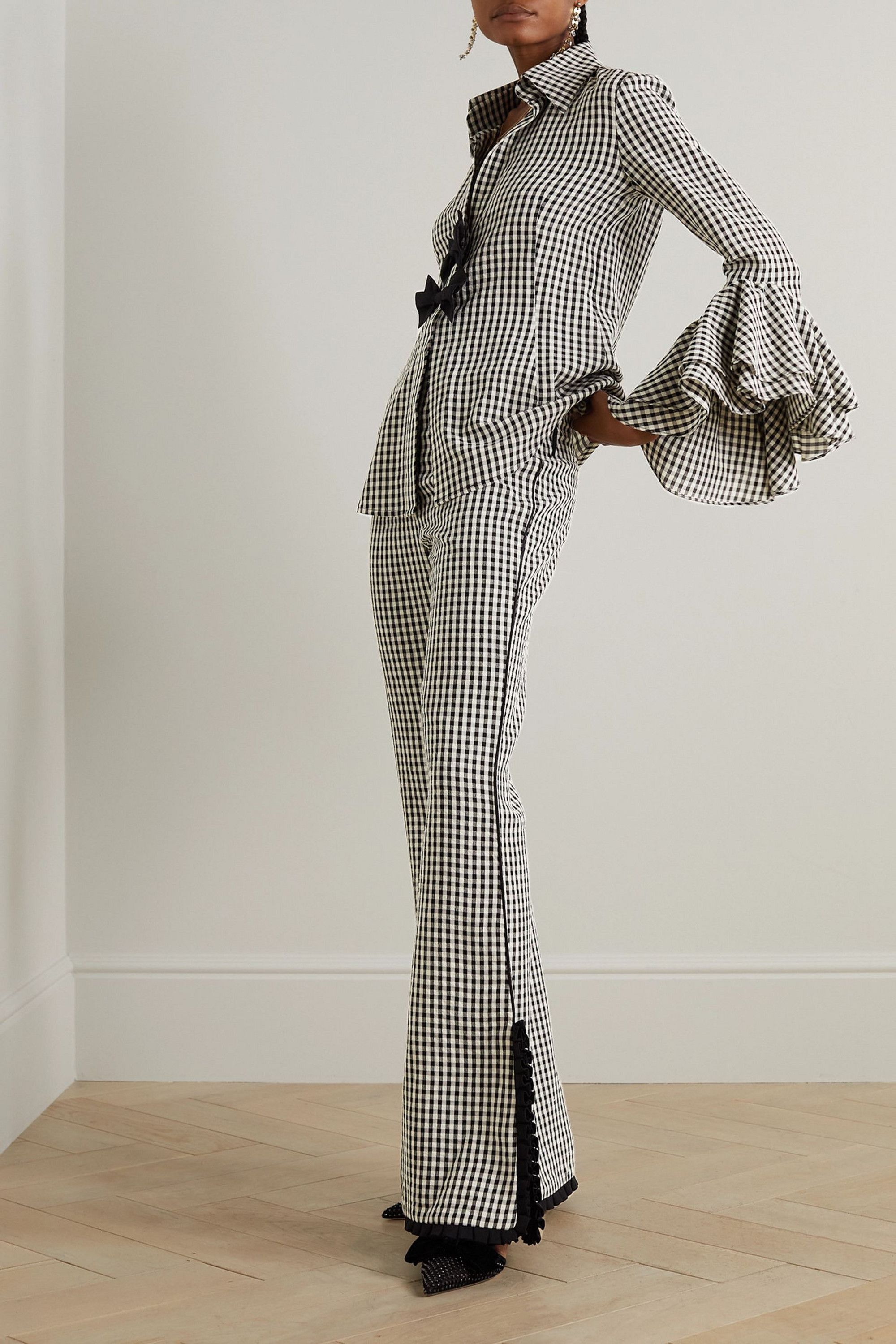 Markarian Jo ruffled gingham wool-blend flared pants