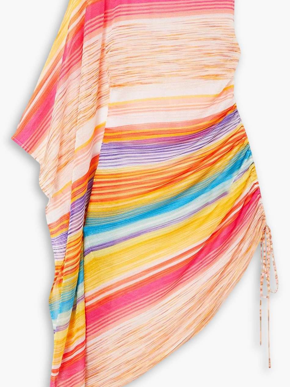 asymmetric one-sleeve striped knitted coverup