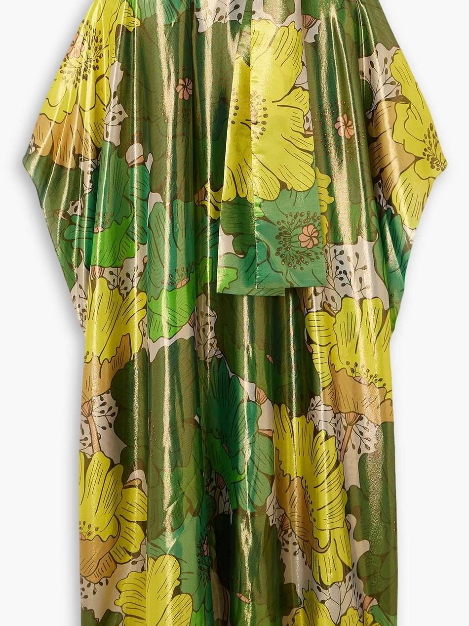 pussy-bow printed silk-blend satin kaftan