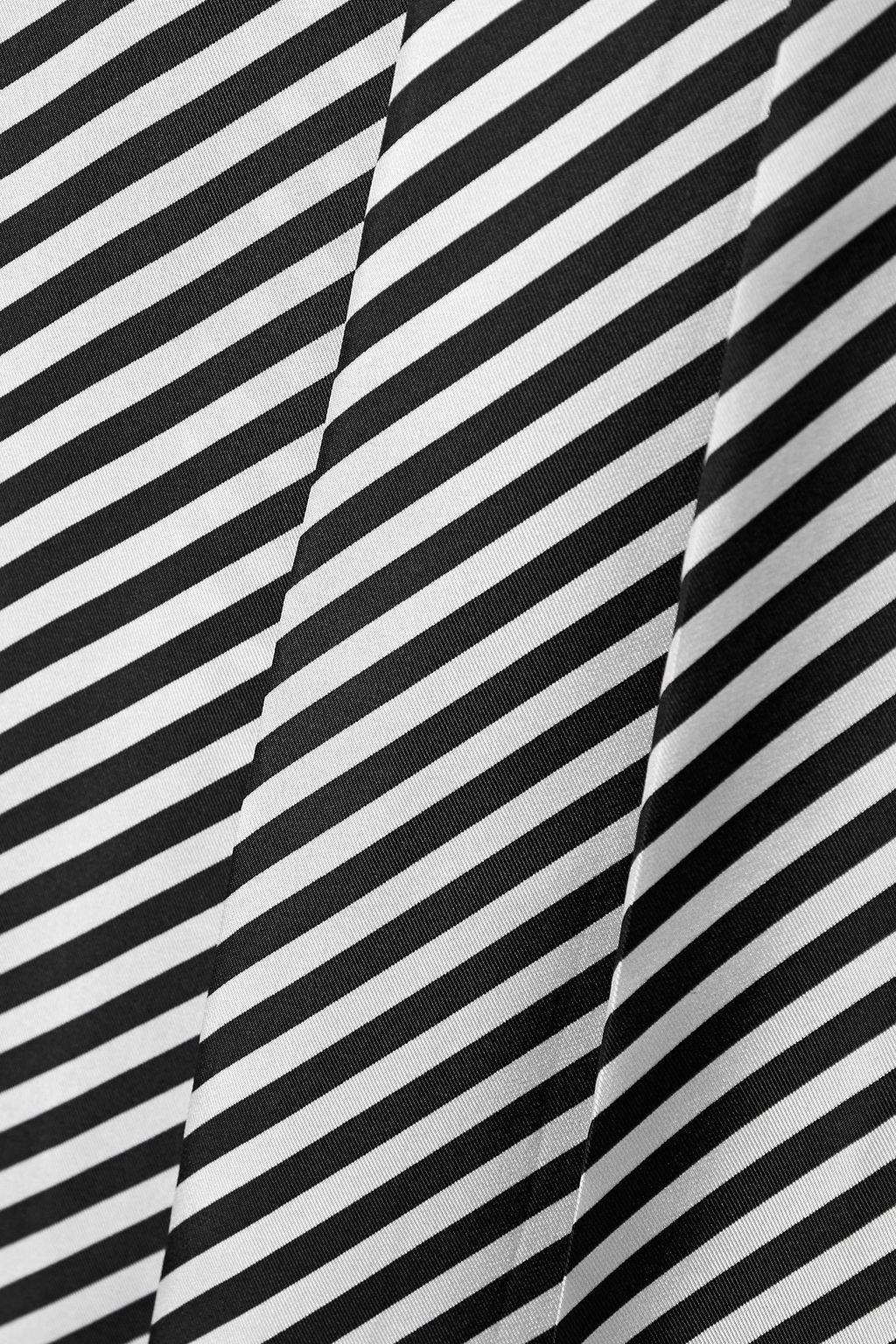 MONSE Grosgrain-trimmed pleated striped silk-twill midi skirt