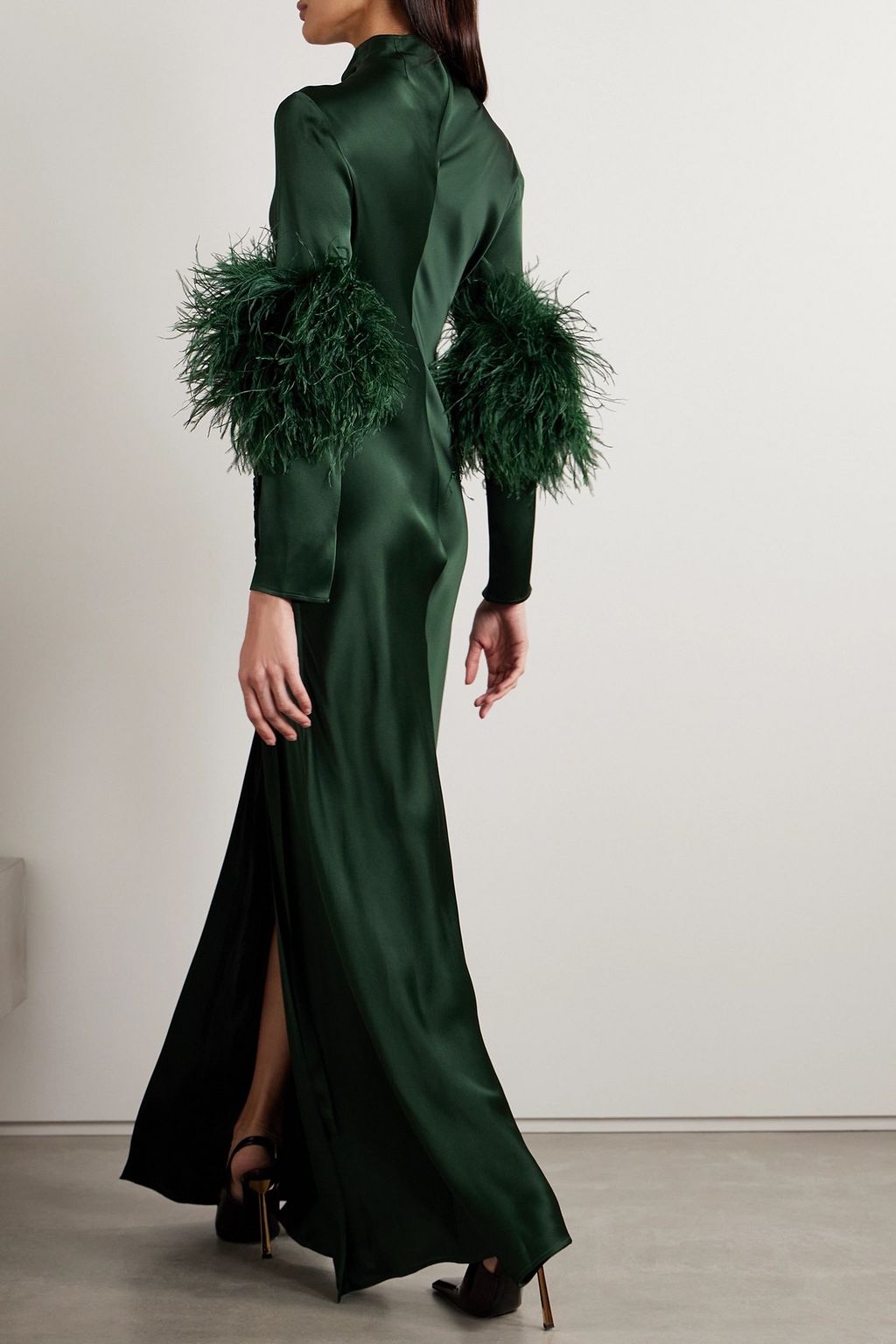 LAPOINTE Robe aus Satin mit Raffungen und Federn