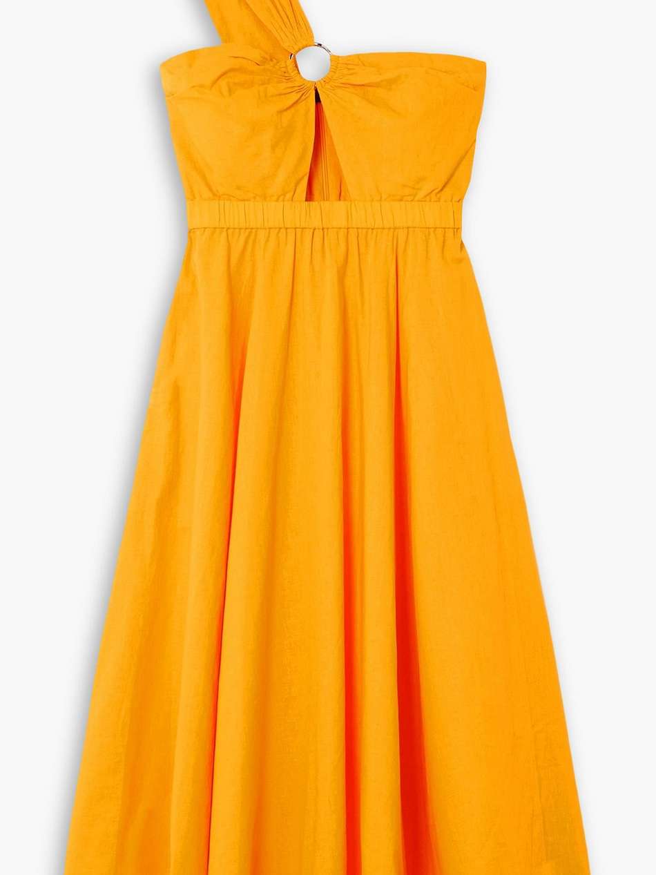 one-shoulder cutout linen and cotton-blend midi dress