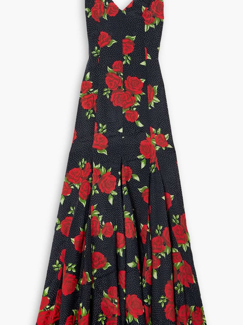 marylin pleated printed crepe de chine gown