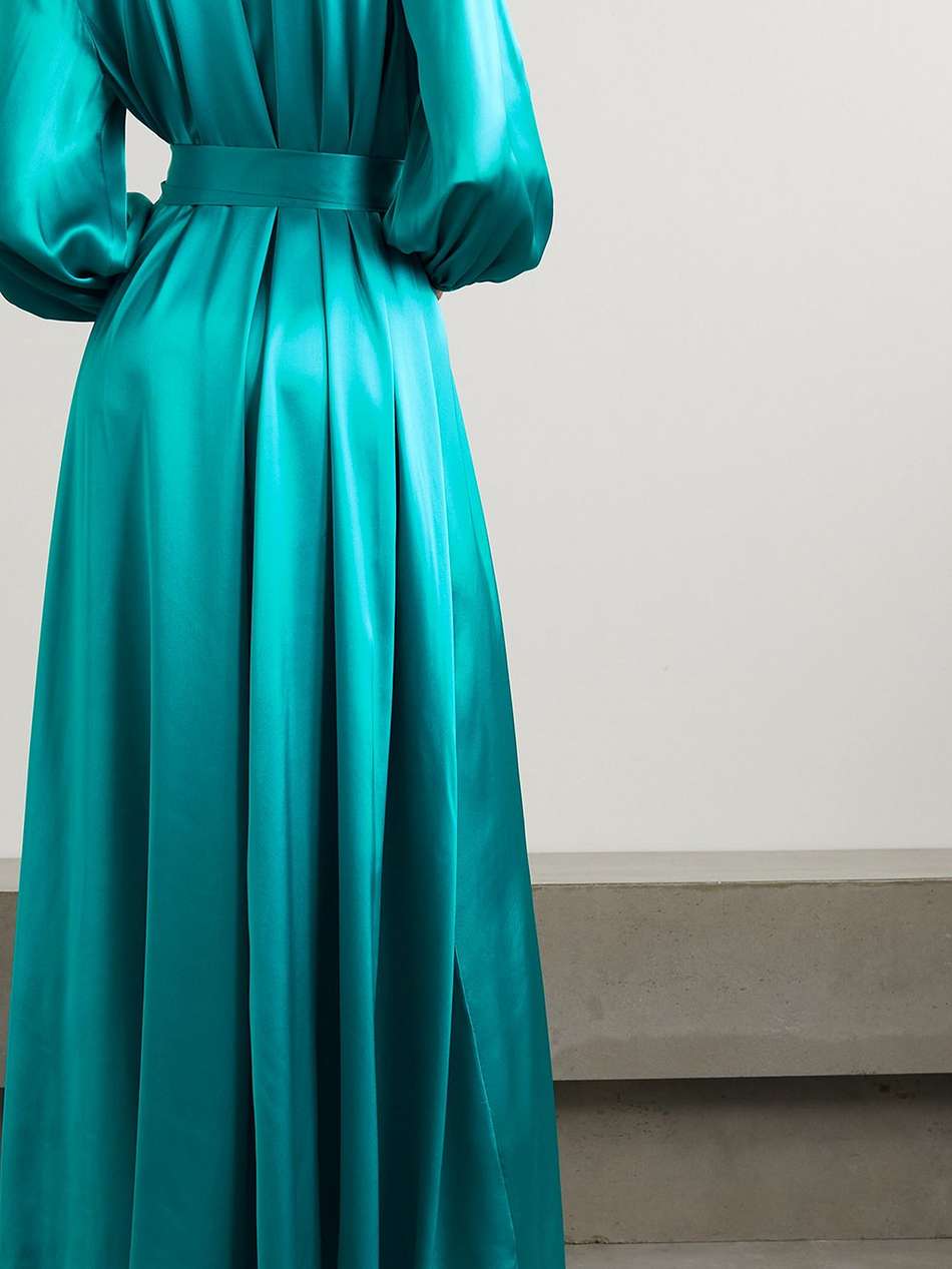 belted silk-satin maxi shirt dress