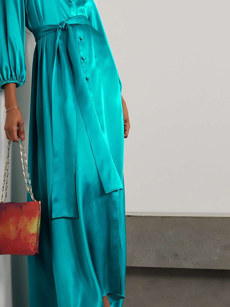 belted silk-satin maxi shirt dress