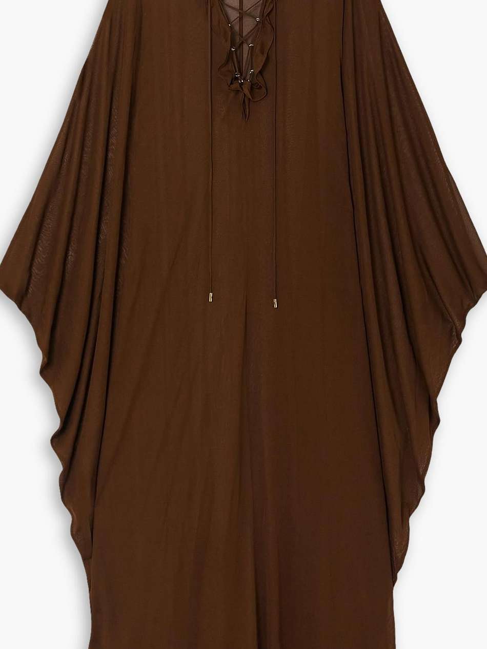 ruffled lace-up chiffon gown