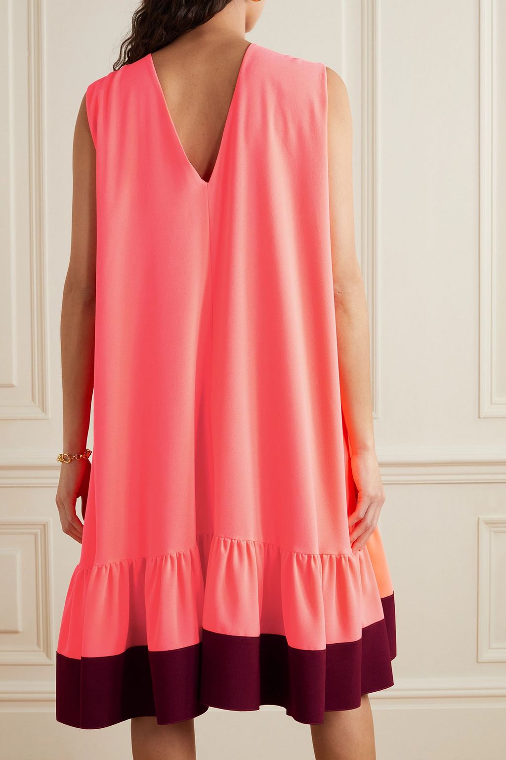 ROKSANDA Fuerza ruffled two-tone neon crepe mini dress