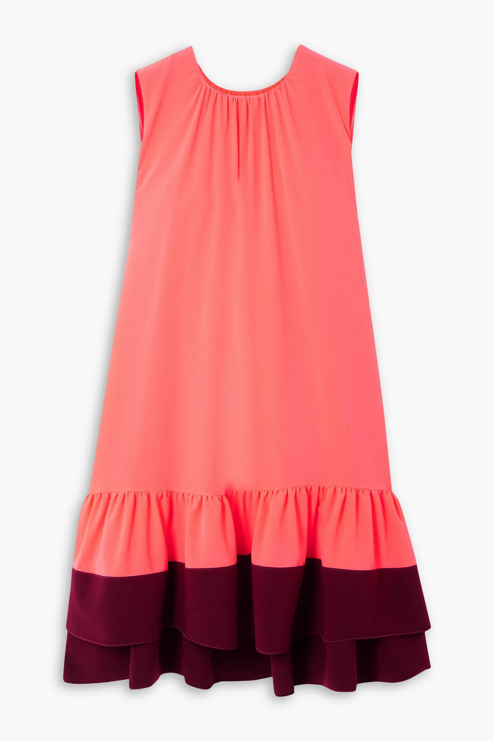 Roksanda Fuerza Ruffled Two-tone Neon Crepe Mini Dress In Coral