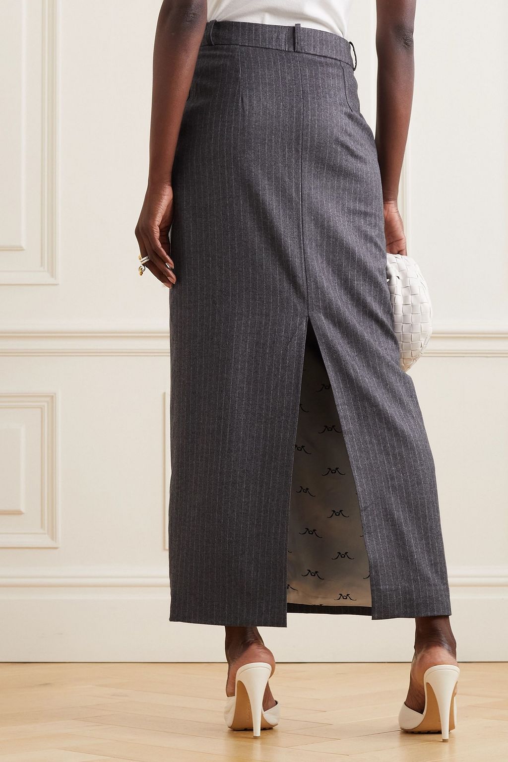 ROWEN ROSE Pinstriped wool and cashmere-blend maxi skirt