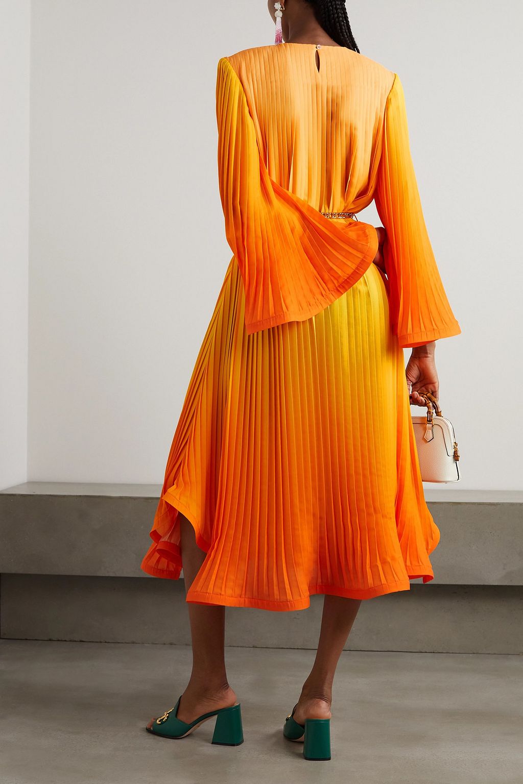ROWEN ROSE Belted ruffled pleated dégradé georgette midi dress