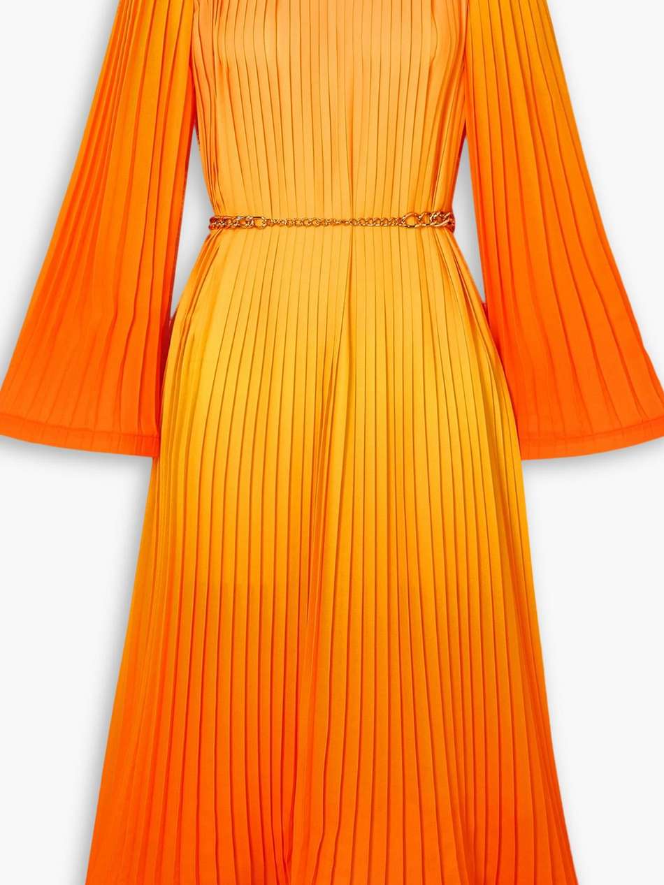 belted ruffled pleated dégradé georgette midi dress
