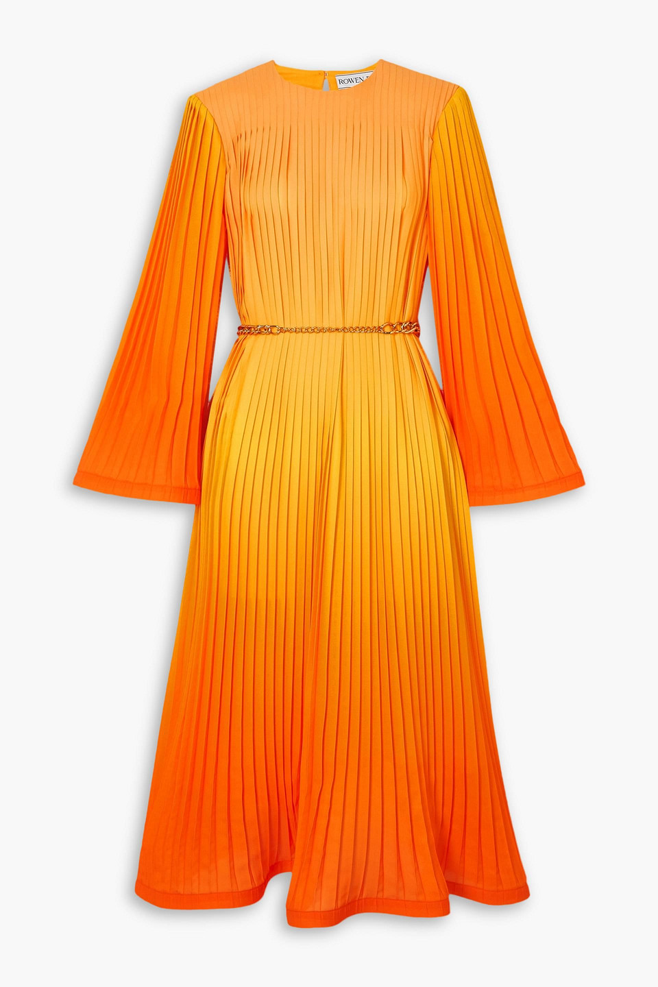 Rowen Rose Belted Ruffled Pleated Dégradé Georgette Midi Dress In Orange