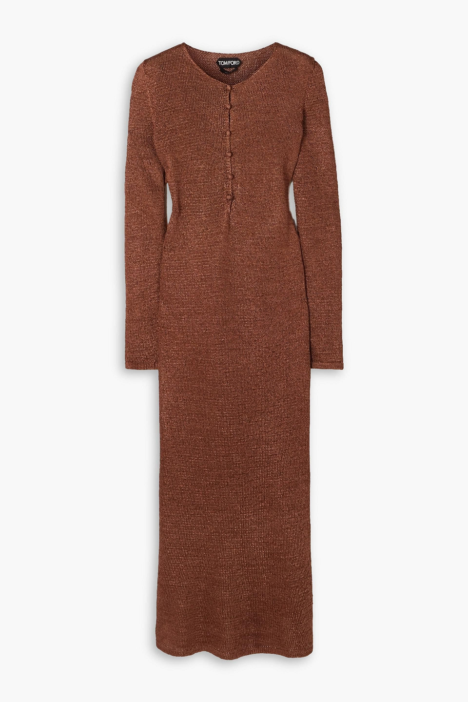 tom ford - metallic knitted midi dress - brown - m