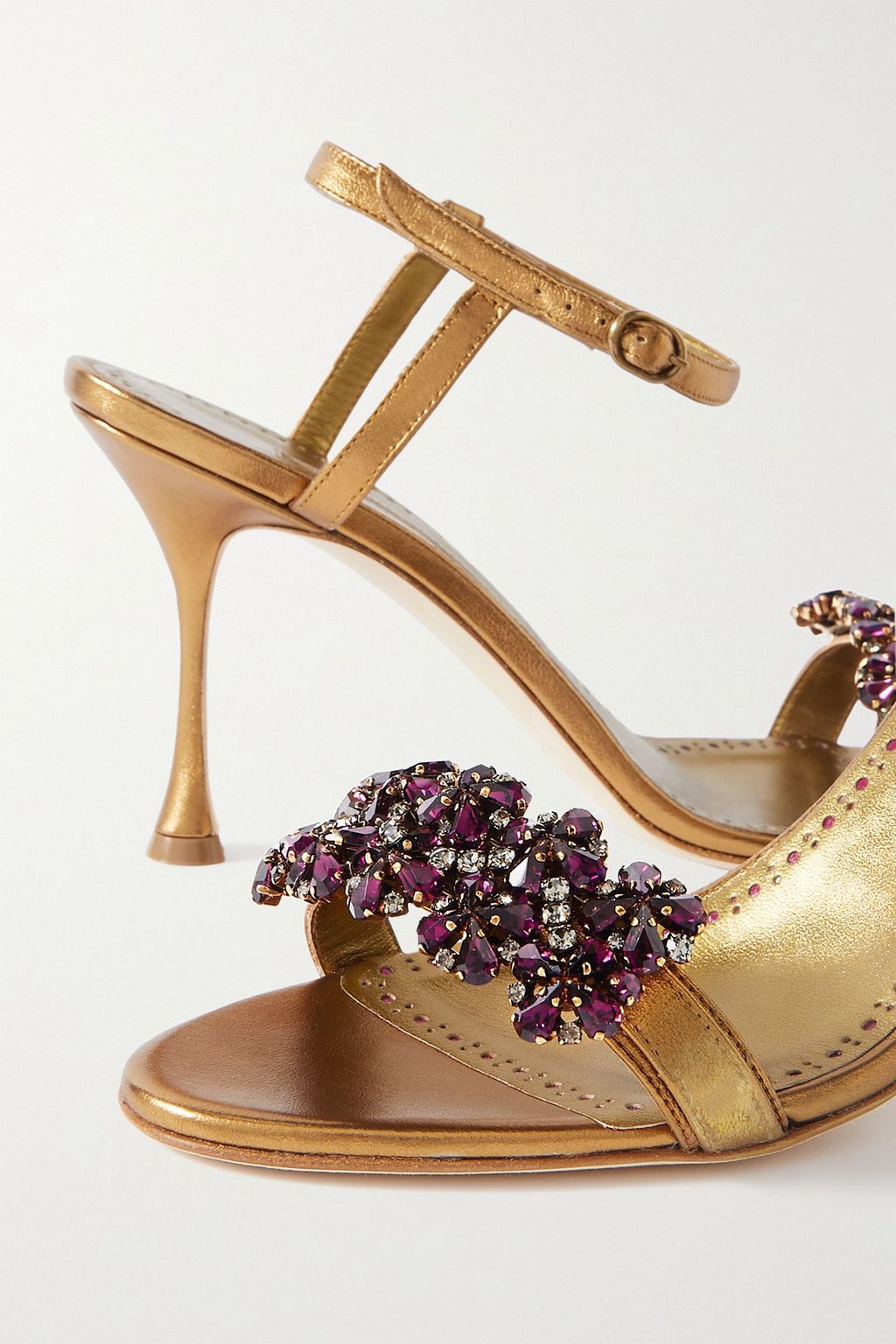 MANOLO BLAHNIK Finah 90 embellished metallic leather sandals