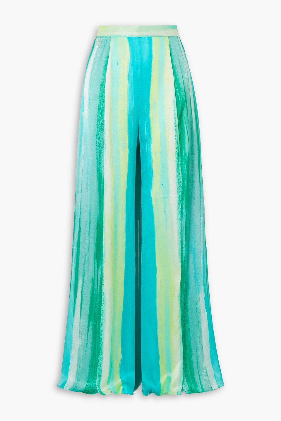 Halpern Striped Satin Wide-leg Trousers In Turquoise