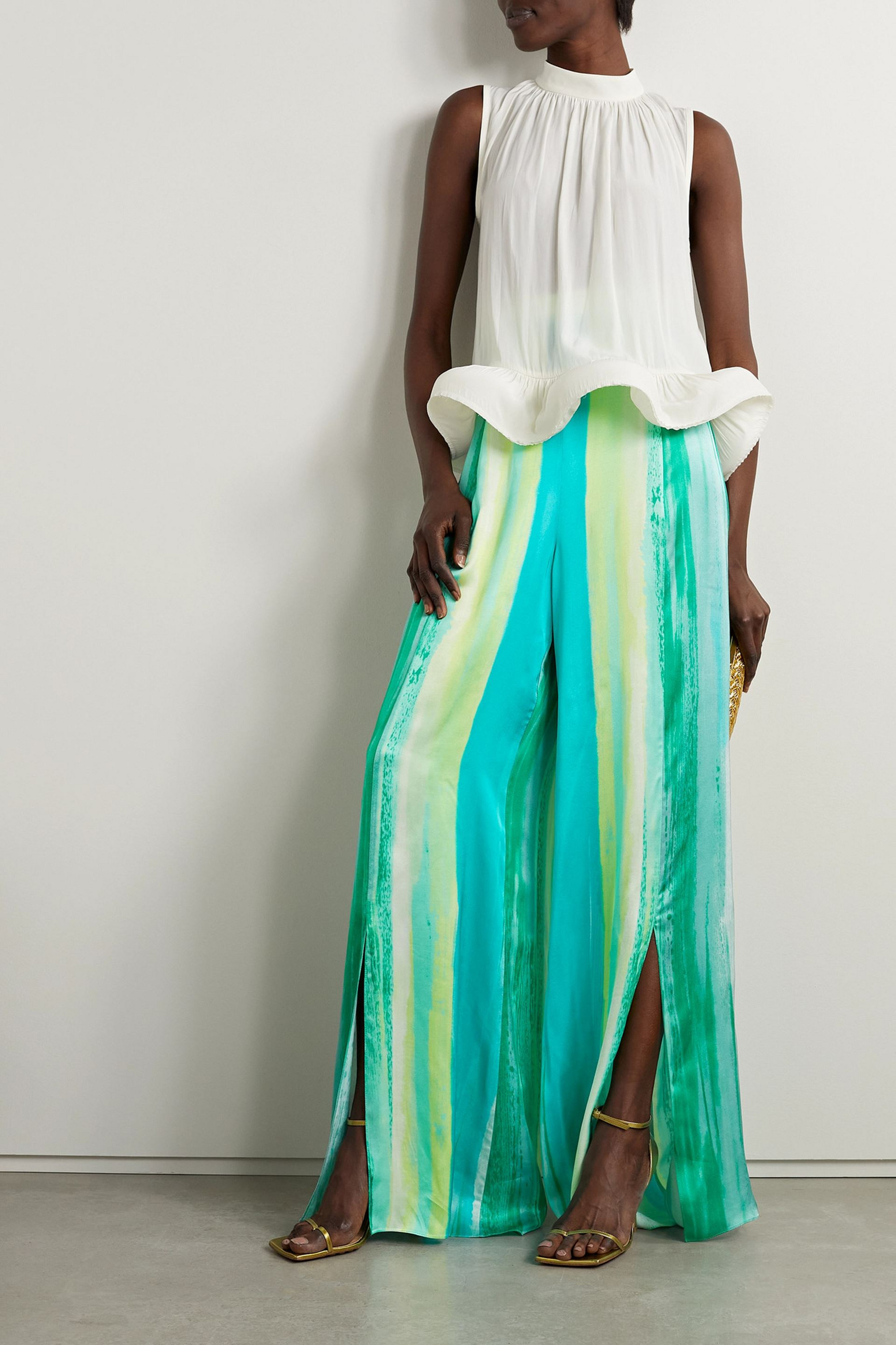 HALPERN Striped satin wide-leg pants