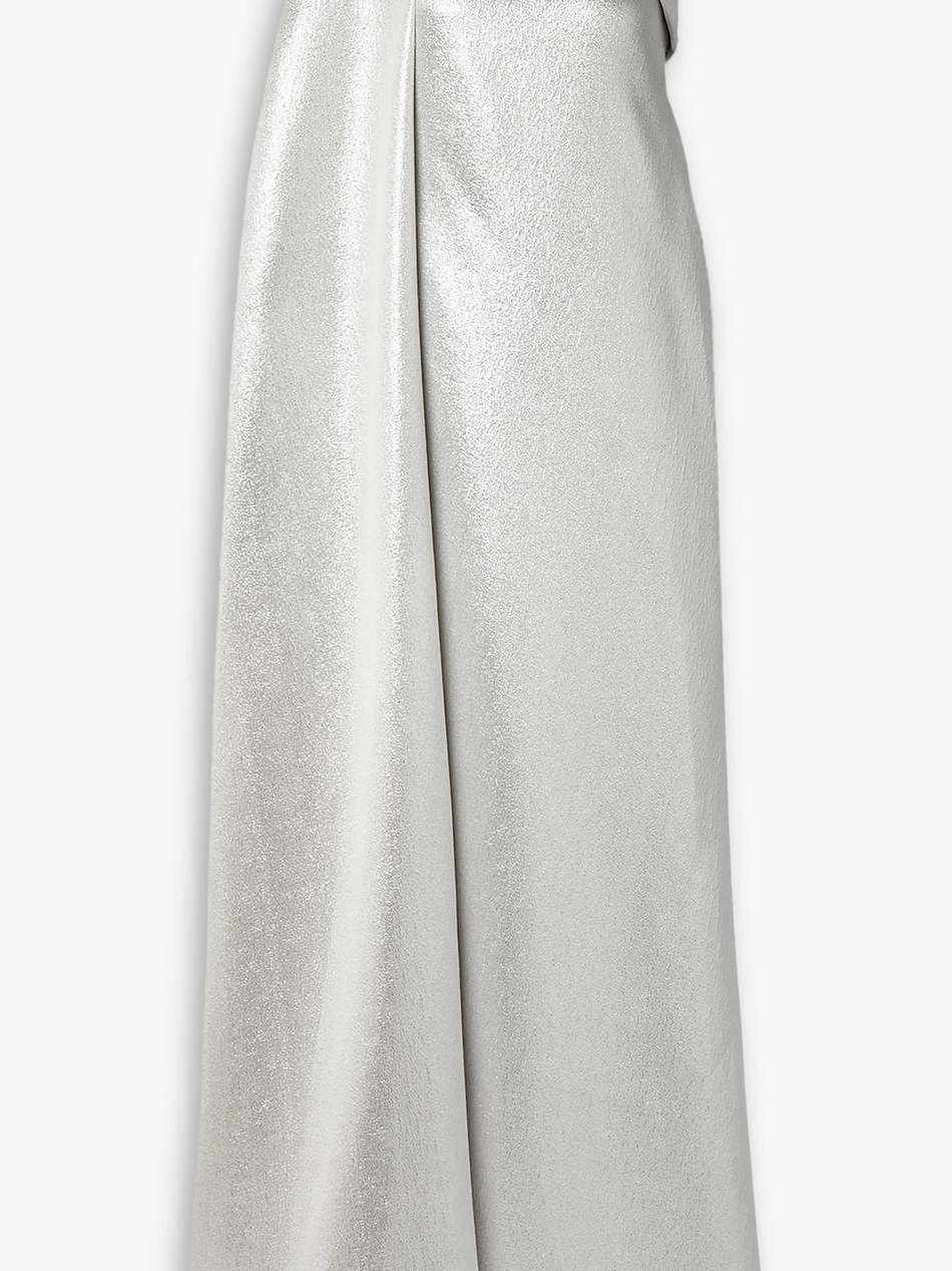 one-shoulder cotton-blend lamé gown