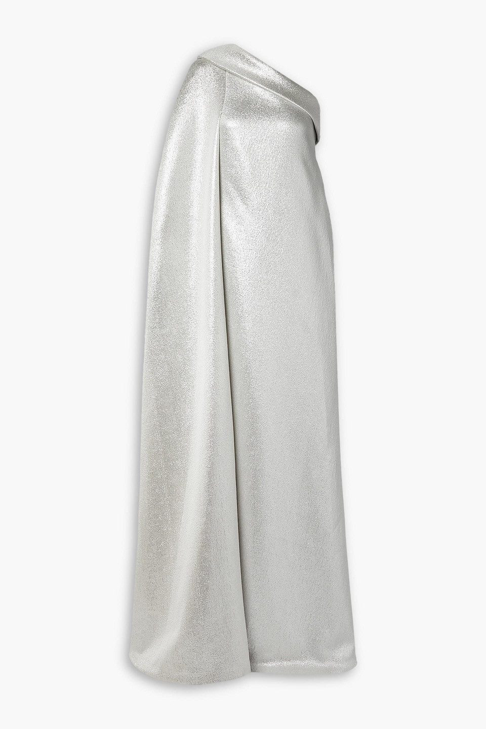 Reem Acra One-shoulder Cotton-blend Lamé Gown In Silver