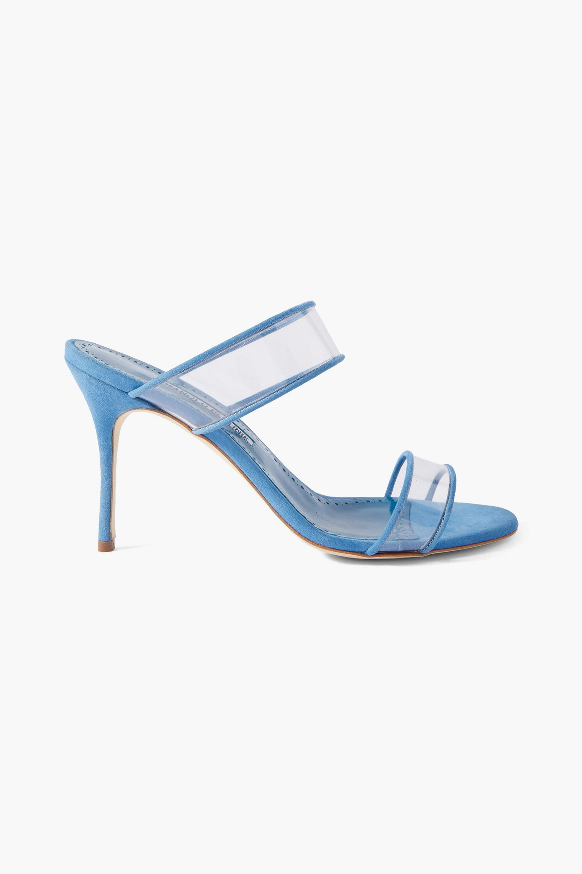 MANOLO BLAHNIK Invymu 90 PVC and suede mules